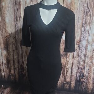 La Hearts Black Bodycon Dress Mock Neck Short Sleeve
